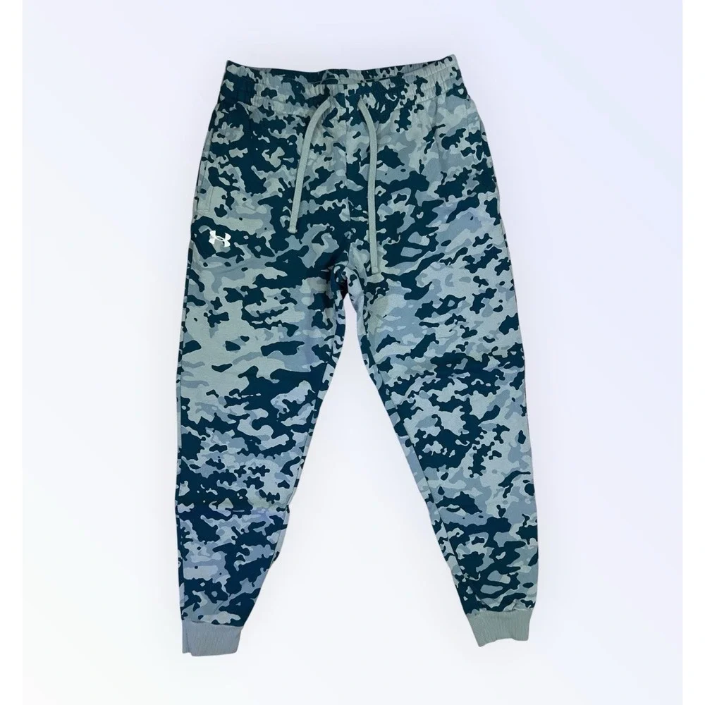 Under Armour Rival Fleece Blue Camo Joggers Pants 1382293-781 Mens LARGE